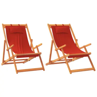 vidaXL Zložljivi stoli za na plažo 2 kosa rdeče blago