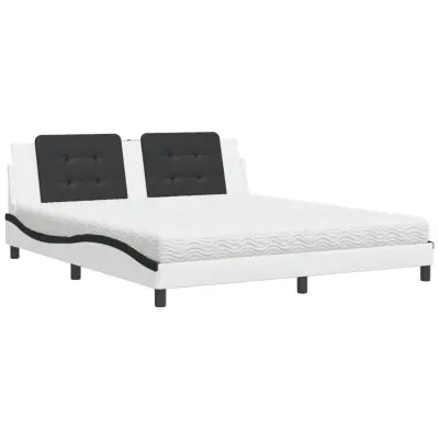 vidaXL Postelja z vzmetnico bela in črna 180x200 cm umetno usnje