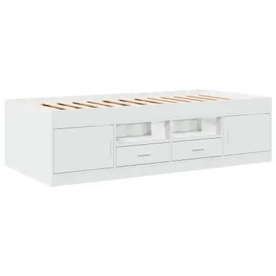 vidaXL Dnevna postelja s predali bela 100x200 cm inženirski les