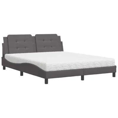 vidaXL Postelja z vzmetnico siva 160x200 cm umetno usnje