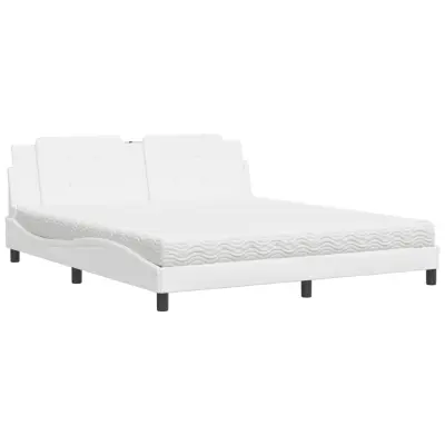 vidaXL Postelja z vzmetnico bela 180x200 cm umetno usnje