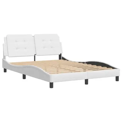 vidaXL Posteljni okvir z vzglavjem bel 140x190 cm umetno usnje