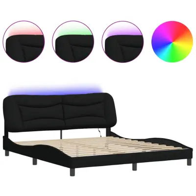vidaXL Posteljni okvir z LED brez vzmetnice črn 180x200 cm blago