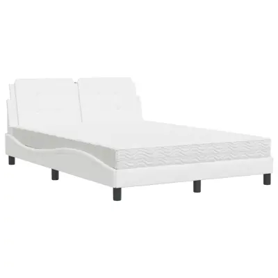 vidaXL Postelja z vzmetnico bela 140x190 cm umetno usnje