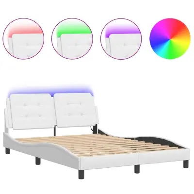 vidaXL Posteljni okvir z LED lučkami bel 120x200 cm umetno usnje