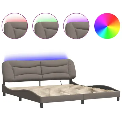 vidaXL Posteljni okvir z LED lučkami taupe 200x200 cm blago
