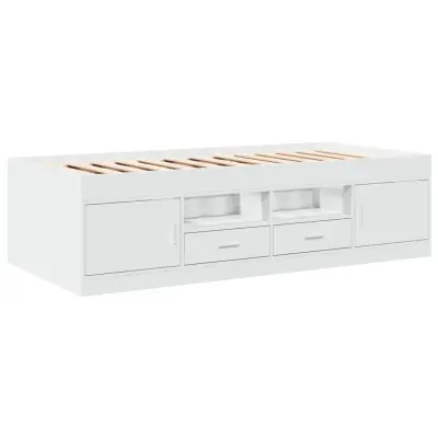 vidaXL Dnevna postelja s predali bela 90x190 cm inženirski les