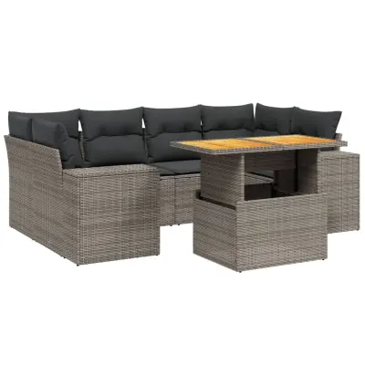 vidaXL Vrtna sedežna garnitura 7-delna z blazinami siv poli ratan