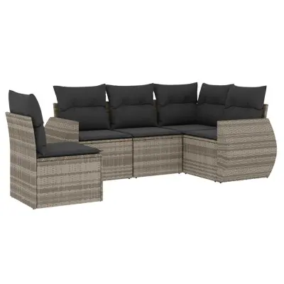 vidaXL Vrtna sedežna garnitura 5-delna z blazinami siv poli ratan