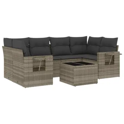 vidaXL Vrtna sedežna garnitura 7-delna z blazinami siv poli ratan