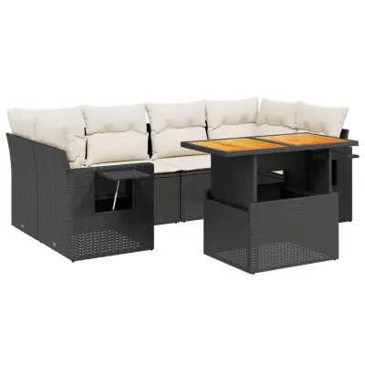 vidaXL Vrtna sedežna garnitura 7-delna z blazinami črn poli ratan