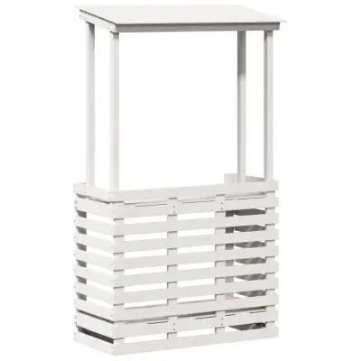 vidaXL Zunanja barska miza s streho bela 112,5x57x195,5 cm trden les