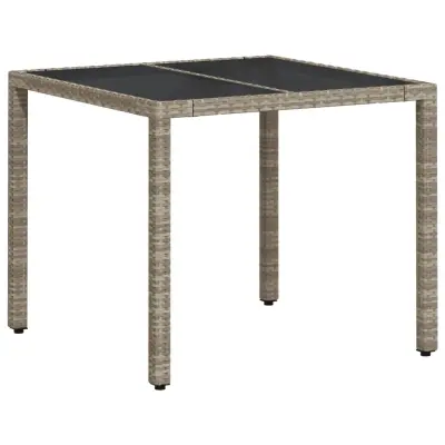vidaXL Vrtna miza s stekleno ploščo svetlo siva 90x90x75 cm poli ratan