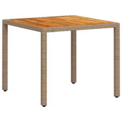 vidaXL Vrtna miza bež 90x90x75 cm poli ratan in akacijev les
