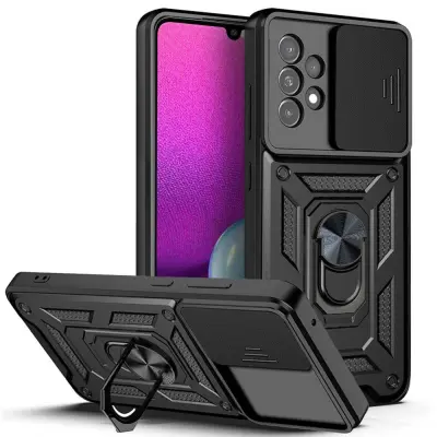 Silikonski ovitek Armor Ring z zaščito kamere za Samsung Galaxy A55 - črn
