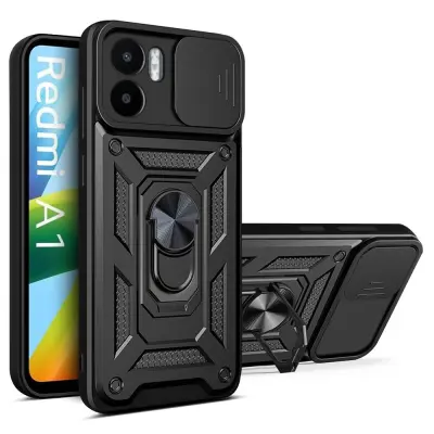 Silikonski ovitek Armor Ring z zaščito kamere za Xiaomi Redmi A1 - črn