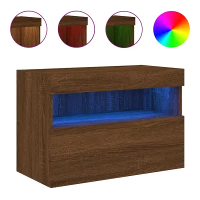 vidaXL Stenska TV omarica z LED lučkami rjavi hrast 60x30x40 cm