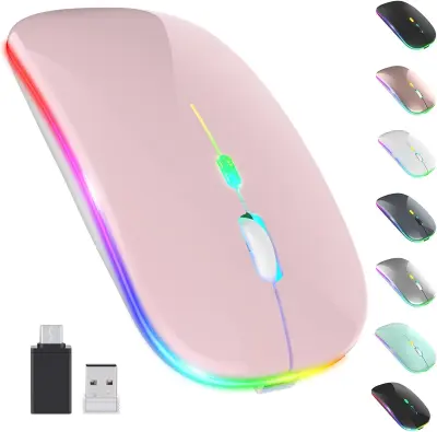 LED 2.4G prenosna mobilna optična pisarniška miška s sprejemnikom USB Type-C 3 nastavljivimi nivoji DPI (roza)