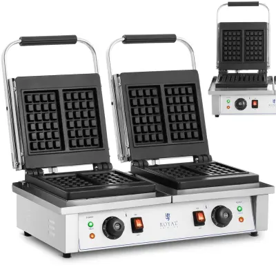 Pravokotni dvojni pekač za 4 belgijske vaflje 2 x 2000 W