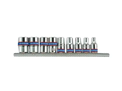 Kralj Tony Set of Caps 1/4 "9 elementov Kratek 6 -Tong 4 - 13 mm, Chrome, na železnici
