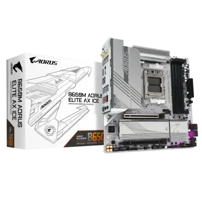 GIGABYTE B650M AORUS ELITE AX ICE, DDR5, SATA3, USB3.2Gen2x2, DP, 2.5GbE, WiFi 6E, AM5 mATX