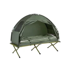 SoBuy 1-osebni zložljivi šotor za kampiranje s spalno vrečo v zeleni barvi