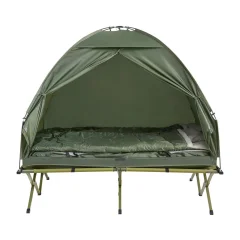 SoBuy Zložljiv šotor za 2 osebi s spalno vrečo v zeleni barvi