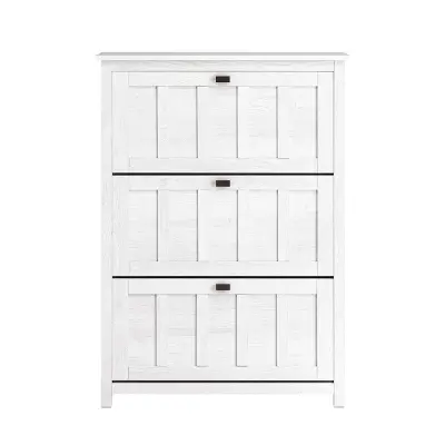 SoBuy ozka omara za čevlje v predsobi z vzorcem lesa osike v beli barvi v rustikalnem slogu