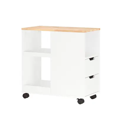 SoBuy stranska kavč mizica za shranjevanje na kolesih v beli barvi v skandinavskem slogu