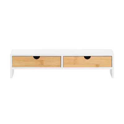SoBuy organizator pisalne mize za monitor z 2 predali v beli barvi v skandinavskem slogu