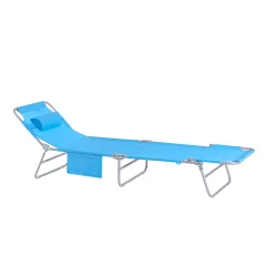 SoBuy Nastavljiv zložljiv ležalnik za sončenje v modri barvi v obalnem slogu