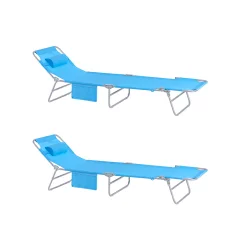 SoBuy Komplet nastavljivih zložljivih ležalnikov za sončenje v modri barvi v obalnem slogu