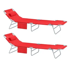 SoBuy Komplet nastavljivih zložljivih ležalnikov za sončenje v rdeči barvi v obalnem slogu