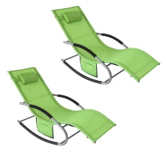 SoBuy komplet 2 vrtnih gugalnih stolov s stransko torbo v zeleni barvi v obalnem slogu