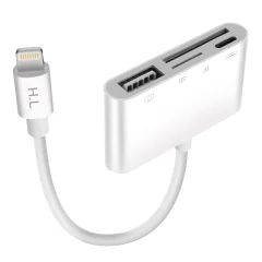 Citalnik kartic SD za iPhone/iPad, ženski adapter Lightning na USB/micro-SD/SD/Lightning – bel