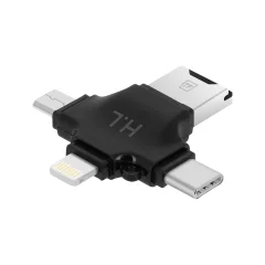 4 v 1 citalec kartic USB-C / Lightning / Micro-USB / USB Micro-SD - crn