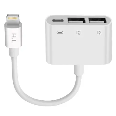 iPhone / iPad Lightning na 2 USB adapter za polnjenje Lightning - bel