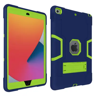 iPad 9 2021, iPad 8 2020 in iPad 7 2019, odporna na udarce, silikonska torbica s stojalom, posebna za otroke - modra/zelena