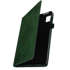 Mini ovitek Realme Pad s potiskom cvetlicnih metuljev, preklopom denarnice in funkcijo stojala – zelena