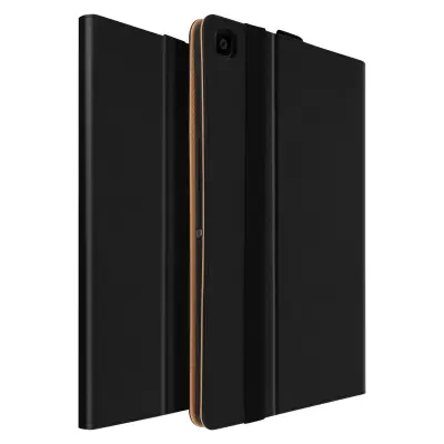 Samsung Galaxy Tab A7 10.4 2020 saten usnjena torbica za vec shramb in video držalo - crna