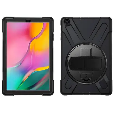 Ojacano ohišje, odporno na udarce, z vrtljivim rocajem in stojalom za video - crna str. Samsung Galaxy Tab A 10.1 2019
