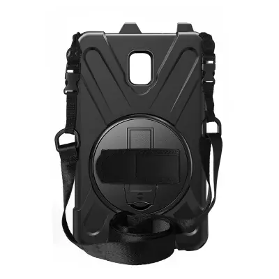 Ovitek z visoko zašcito Samsung Galaxy Tab Active 3, naramni trak z vrtljivim rocajem in stojalom - crn