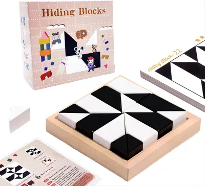 Lesene kocke sestavljanke Geometrija Tangram Dražilke možganov Puzzle 3D Logika IQ Igra Izobraževalne igrače Darila 80 izzivov, primernih za vse staro