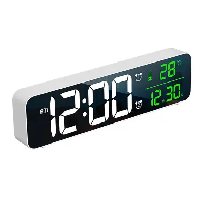 Digitalna zrcalna LED budilka z 2 alarmoma, 5 stopnjami svetlosti, 40 melodijami zvonjenja