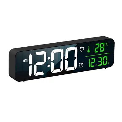 Digitalna zrcalna LED budilka z 2 alarmoma, 5 stopnjami svetlosti, 40 melodijami zvonjenja