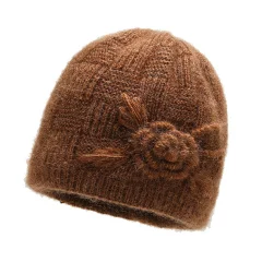 Rjavi klobuki za srednje in starejše zimska topla babičina kapa pletena kapa materina kapa volnena kapa