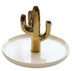 Zlati kaktus, galvaniziran obroč, keramični krožnik za nakit