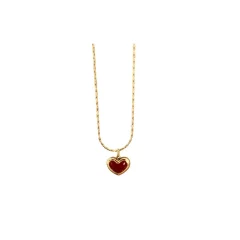 Red love ogrlica iz titanovega jekla, majhen obesek iz rdečega srca, verižica za ključnico v obliki srca breskve