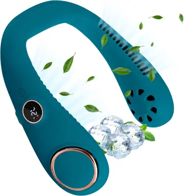 Leafless viseči vratni ventilator usb prenosni digitalni zaslon viseči vratni ventilator majhen ventilator z lenim visečim vratom (temno zelen)