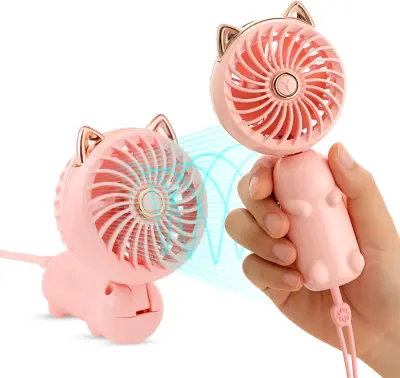 Prenosni ročni ventilator, Mini USB ventilator z baterijo za ponovno polnjenje in 3 hitrostmi, ljubek osebni majhen električni ventilator za dekleta/ž